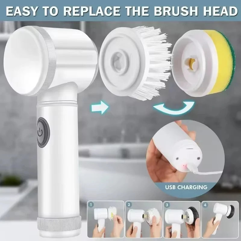 Electric Spin Scrubber With Replaceable Brush Heads Power