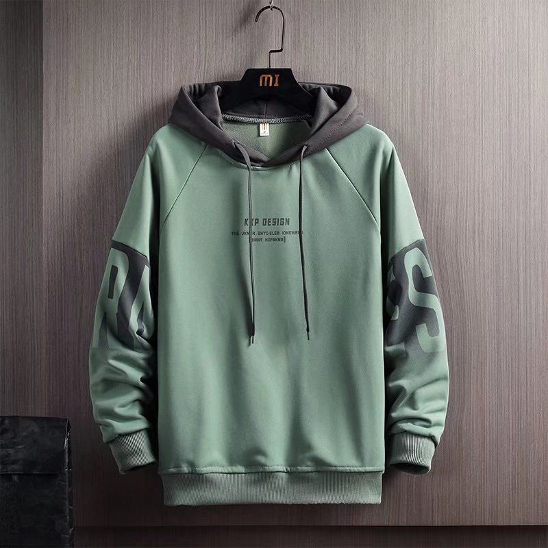 Male Clothes Hooded Green Loose  Hoodies